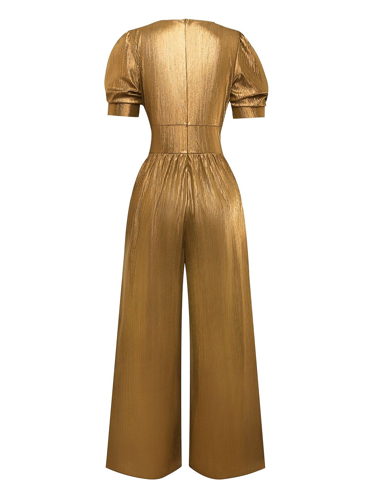 1970s Metallic V-Neck Wide-Leg Jumpsuit