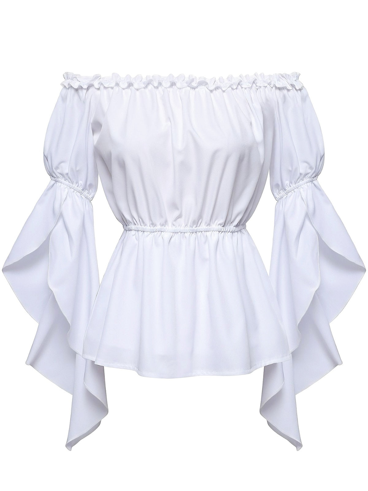 1930s Ruffled Bell Sleeve Off-Shoulder Solid Top