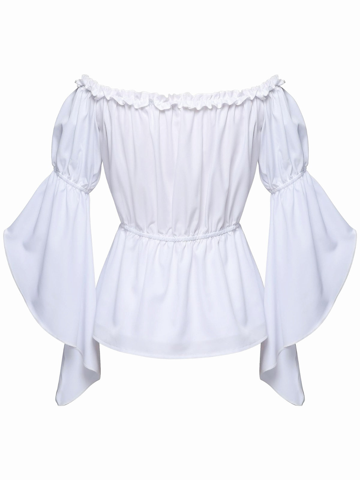 1930s Ruffled Bell Sleeve Off-Shoulder Solid Top