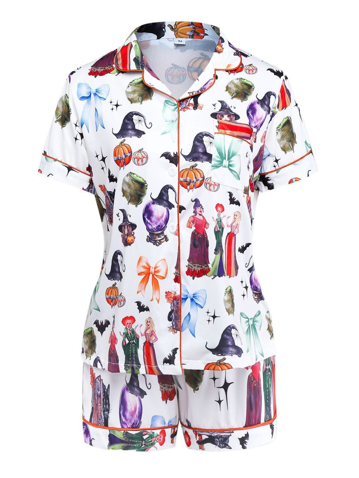 1970s Halloween Witch Print Satin Pajama Set