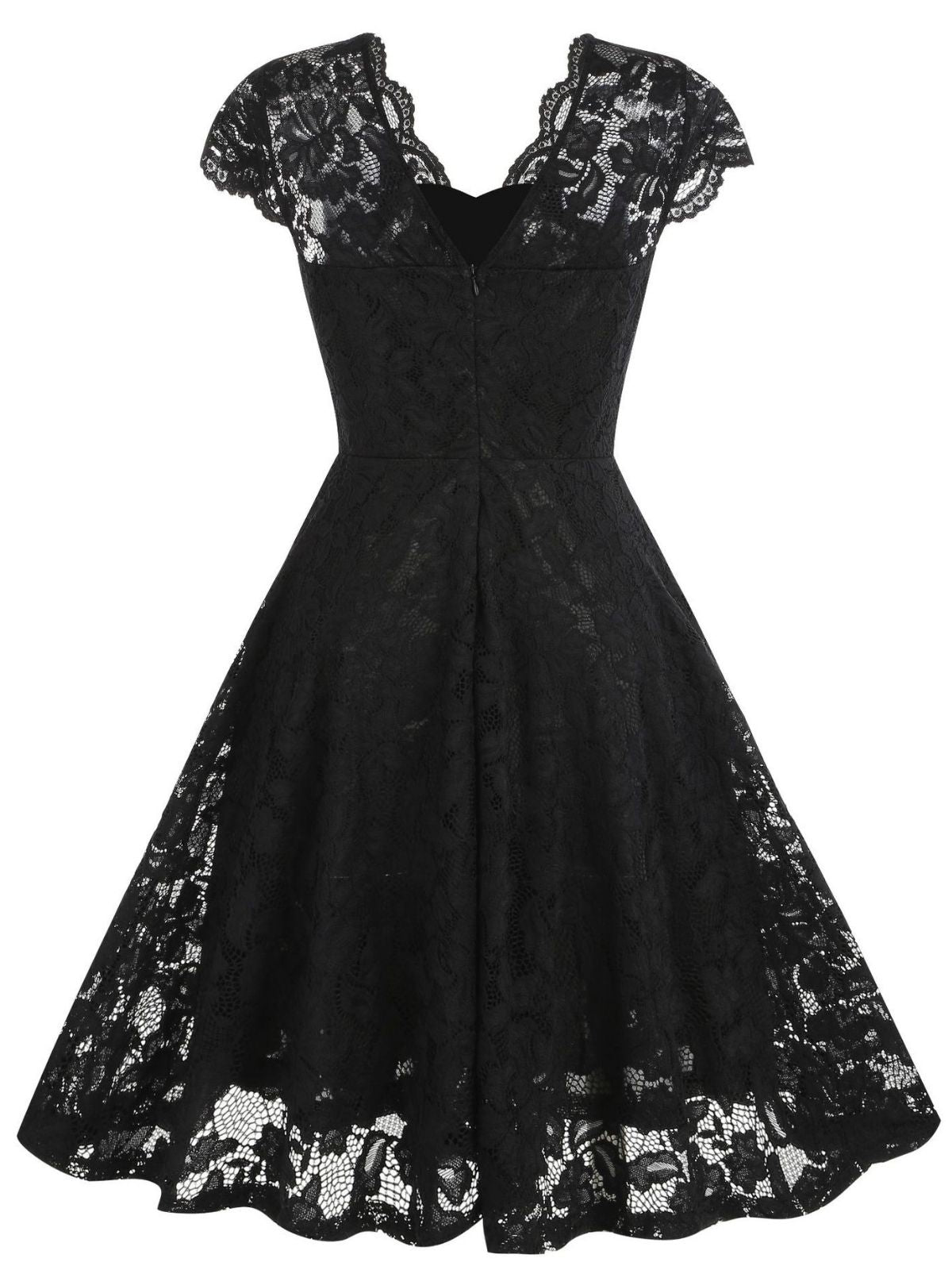 1950s Solid V-Neck Sleeveless Lace Dress