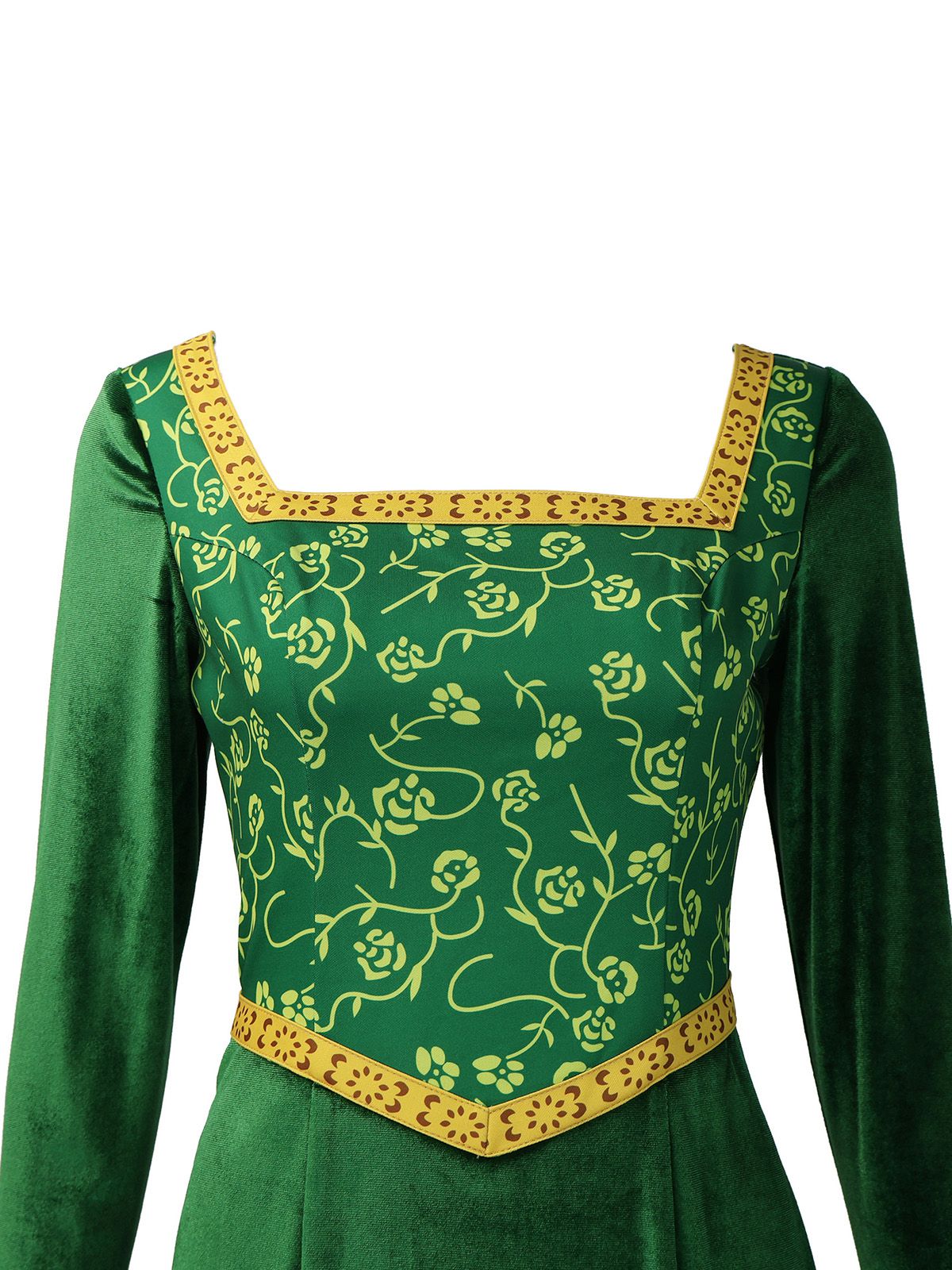 Green 1930s Shrek Medieval Style Embroidered Dress