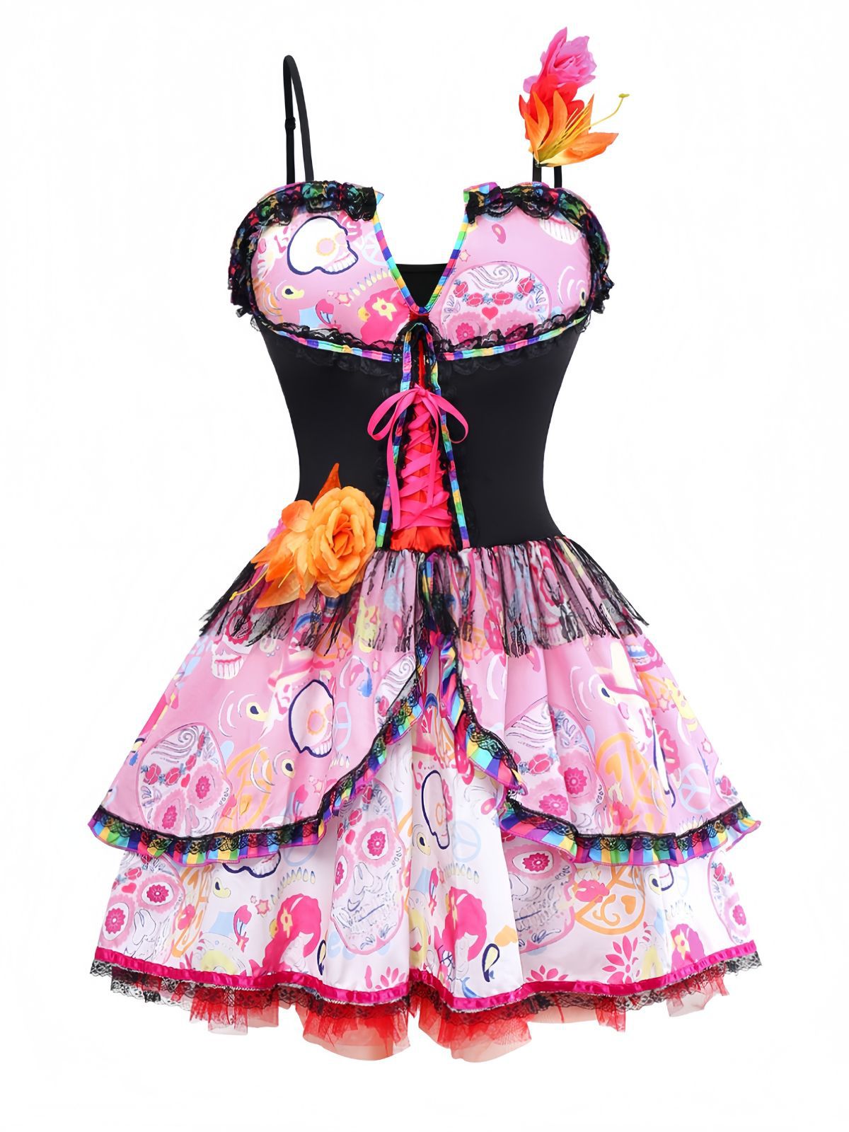 1970s Rainbow Halloween Print Vampire Bride Dress