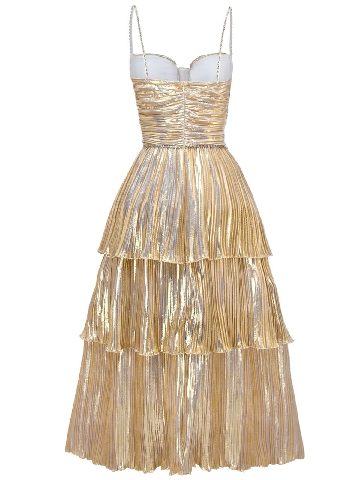 Gold 1930s Metallic Tiered Spaghetti Strap Dress