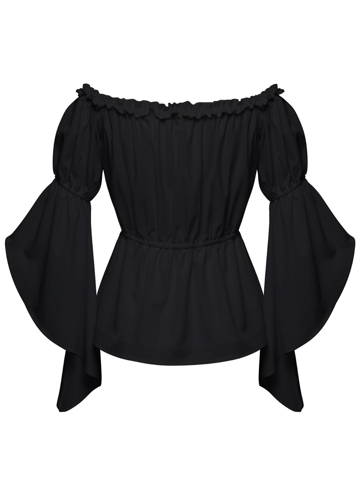 1930s Ruffled Bell Sleeve Off-Shoulder Solid Top