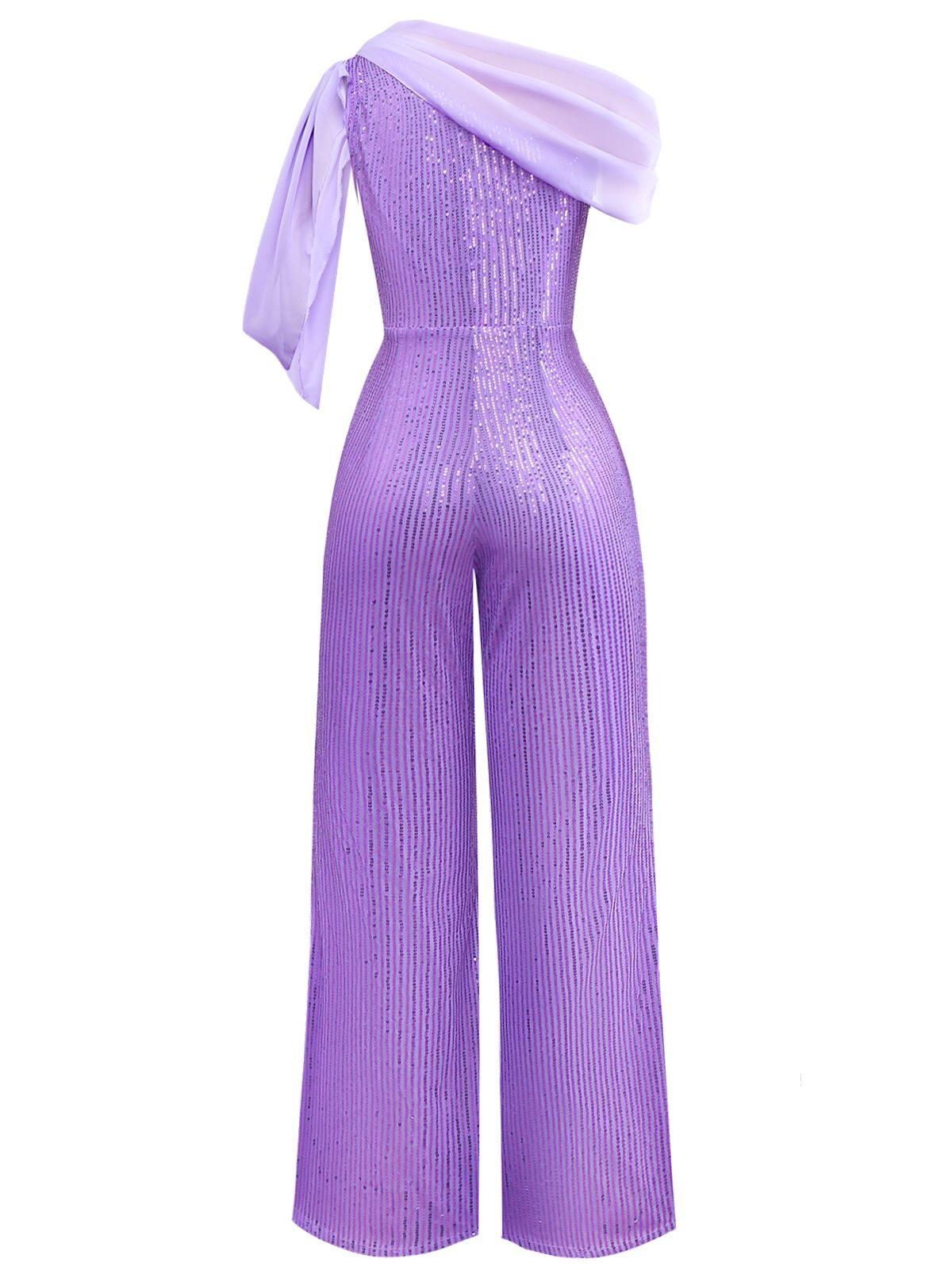 1930s One Shoulder Chiffon Sequined Jumpsuit