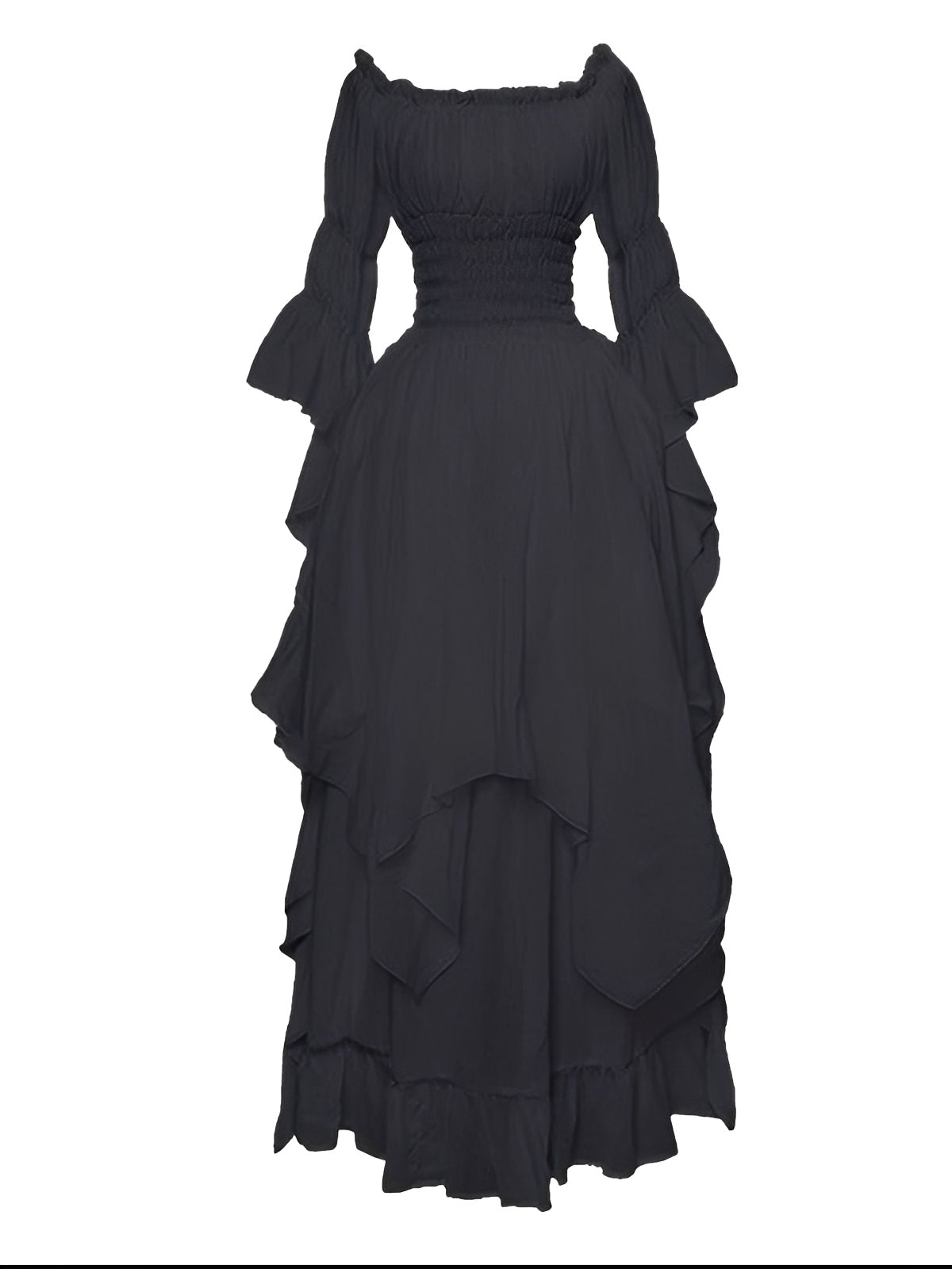 1980s Gothic Bell Sleeve Irregular Hem Dress