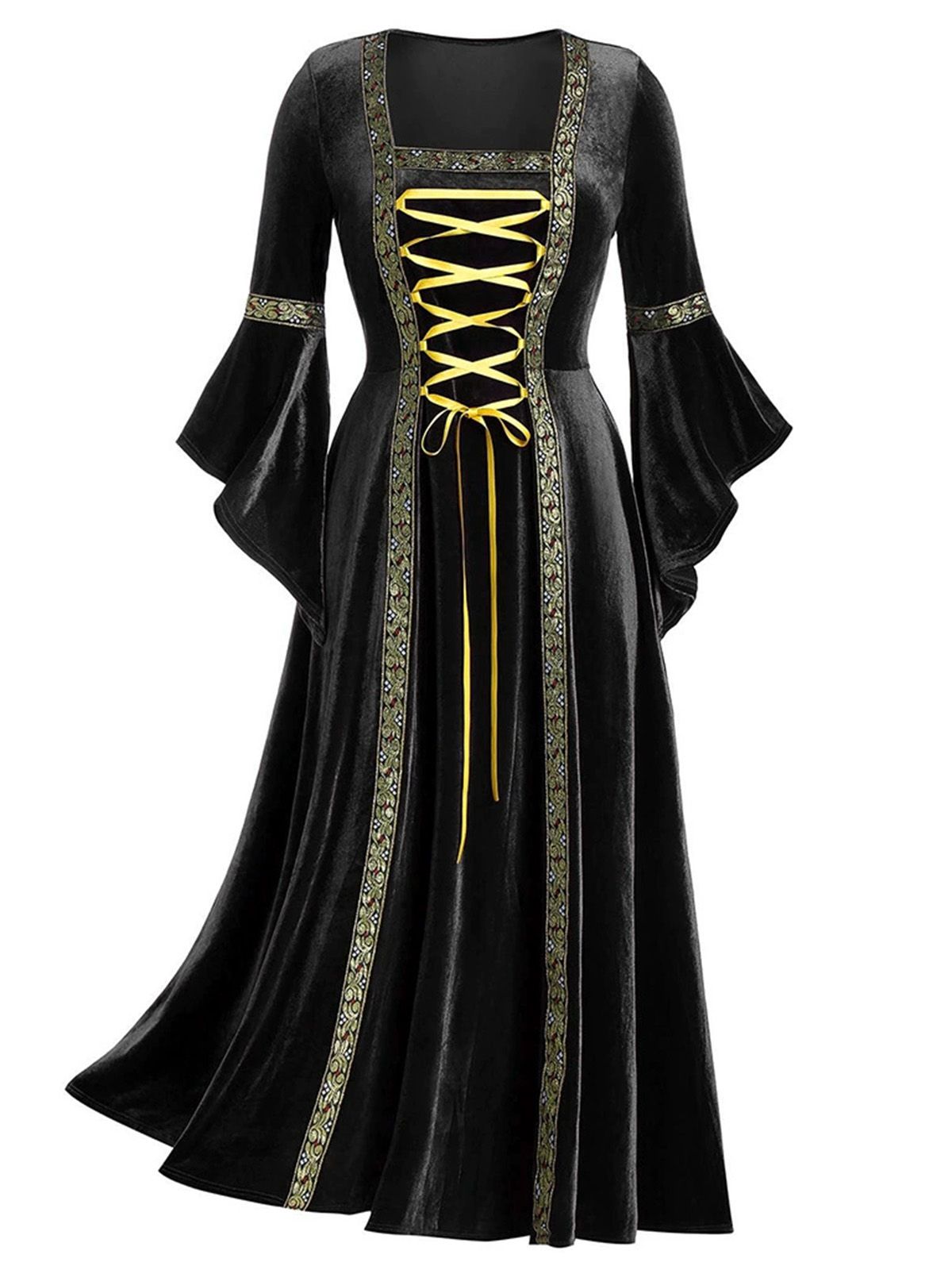1930s Medieval Renaissance Velvet Gold Trim Dress