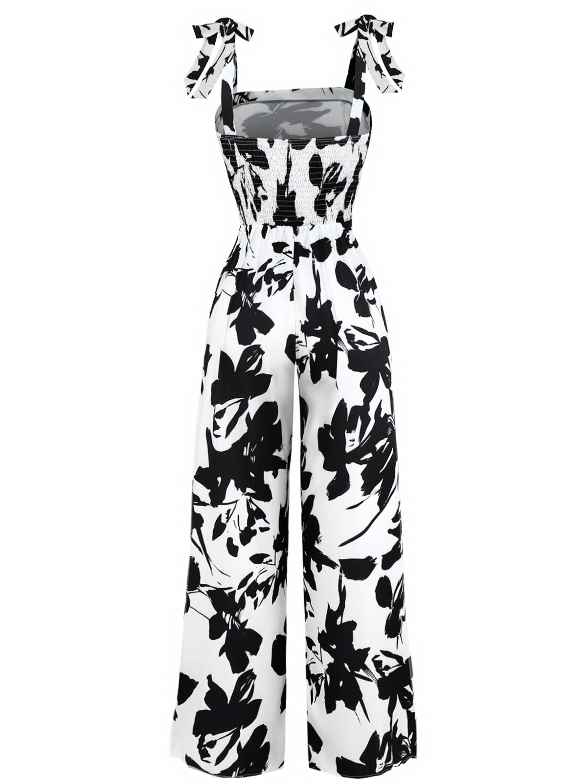 White 1930s Floral Lace-Up Jumpsuit