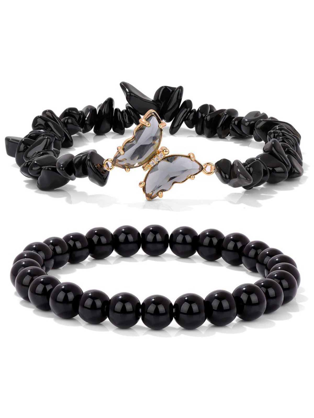 Crystal Beaded Butterfly Charm Bracelet Set