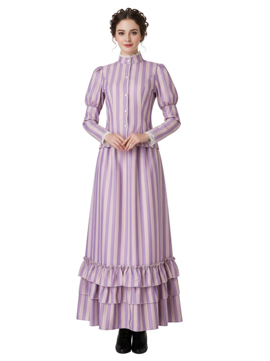 Lavender 1930s Corpse Bride Ruffled Striped Costume Set