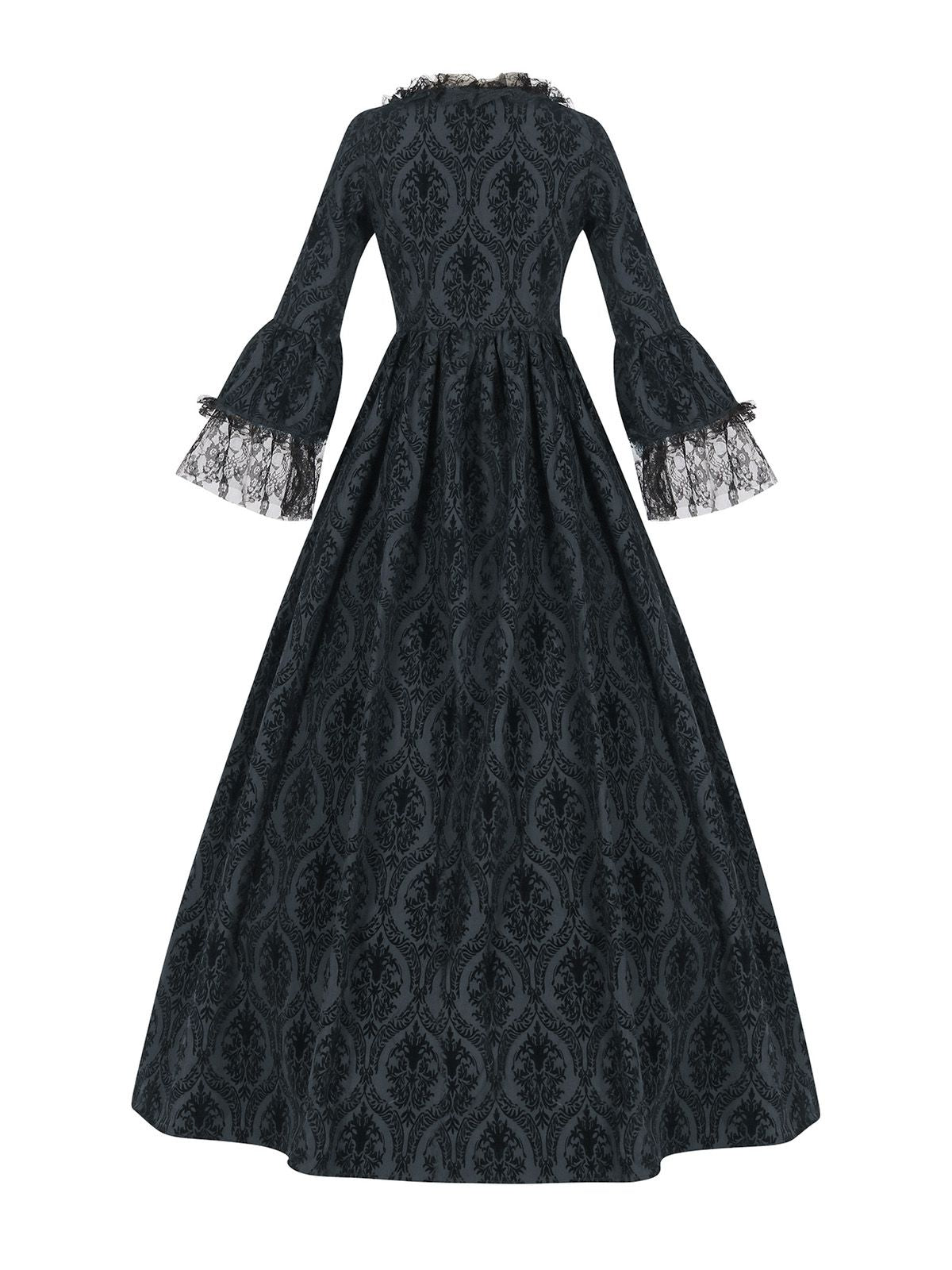 Black 1950s Gothic Victorian Lace Bell Sleeves Dress