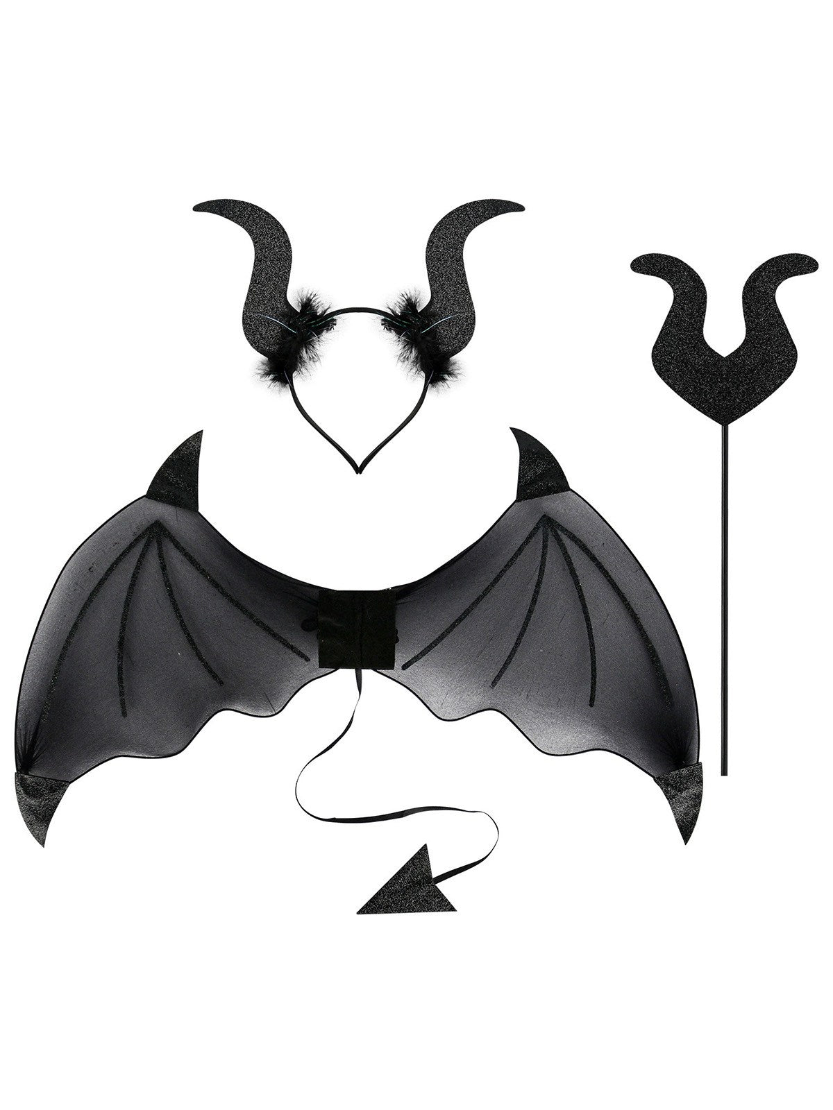 3PCS Halloween Bat Wing & Wand & Headband