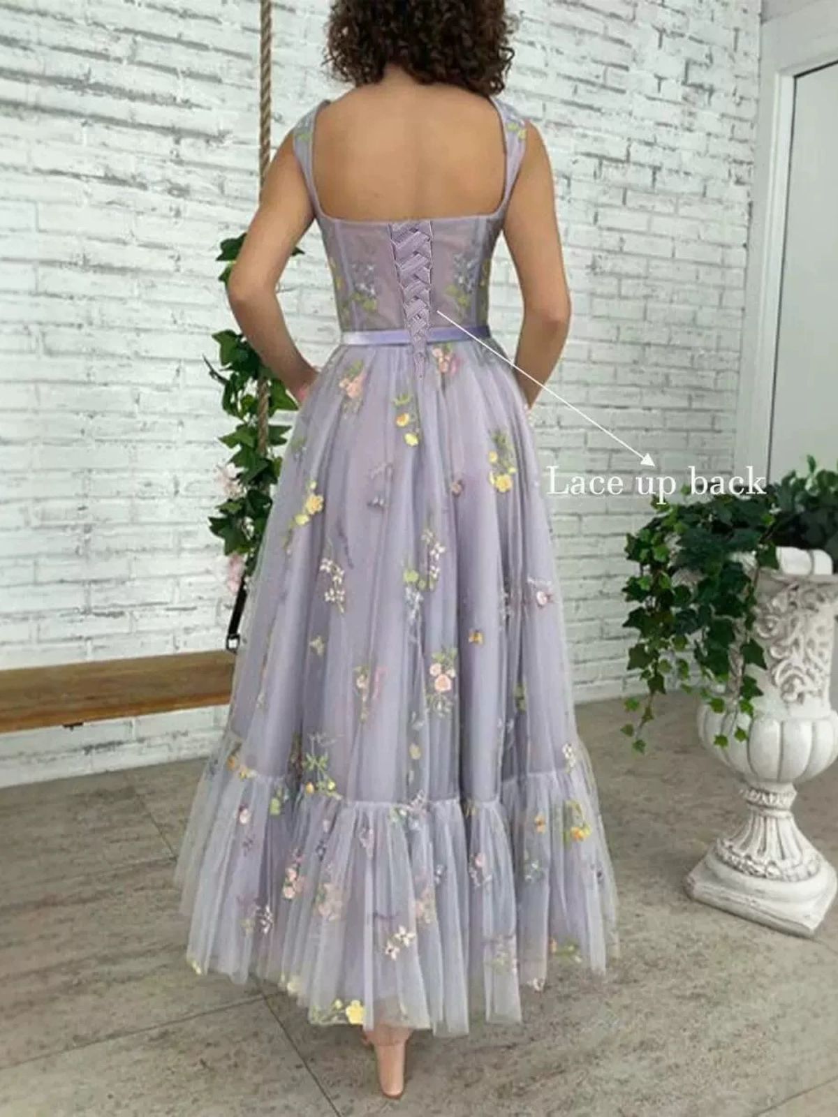 1930s Floral Mesh Boned Lace-Up Dress