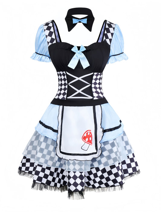Blue 1960s Alice Puff Sleeve Apron Dress
