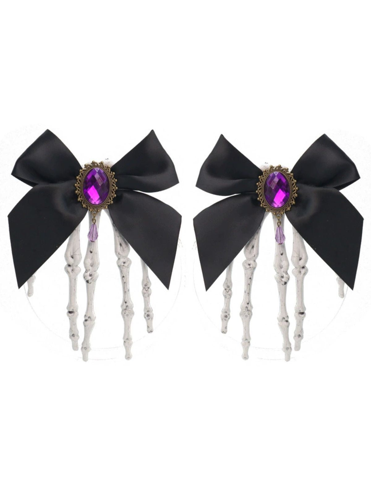 Black Gothic Bow Skeleton Hand Hair Clip