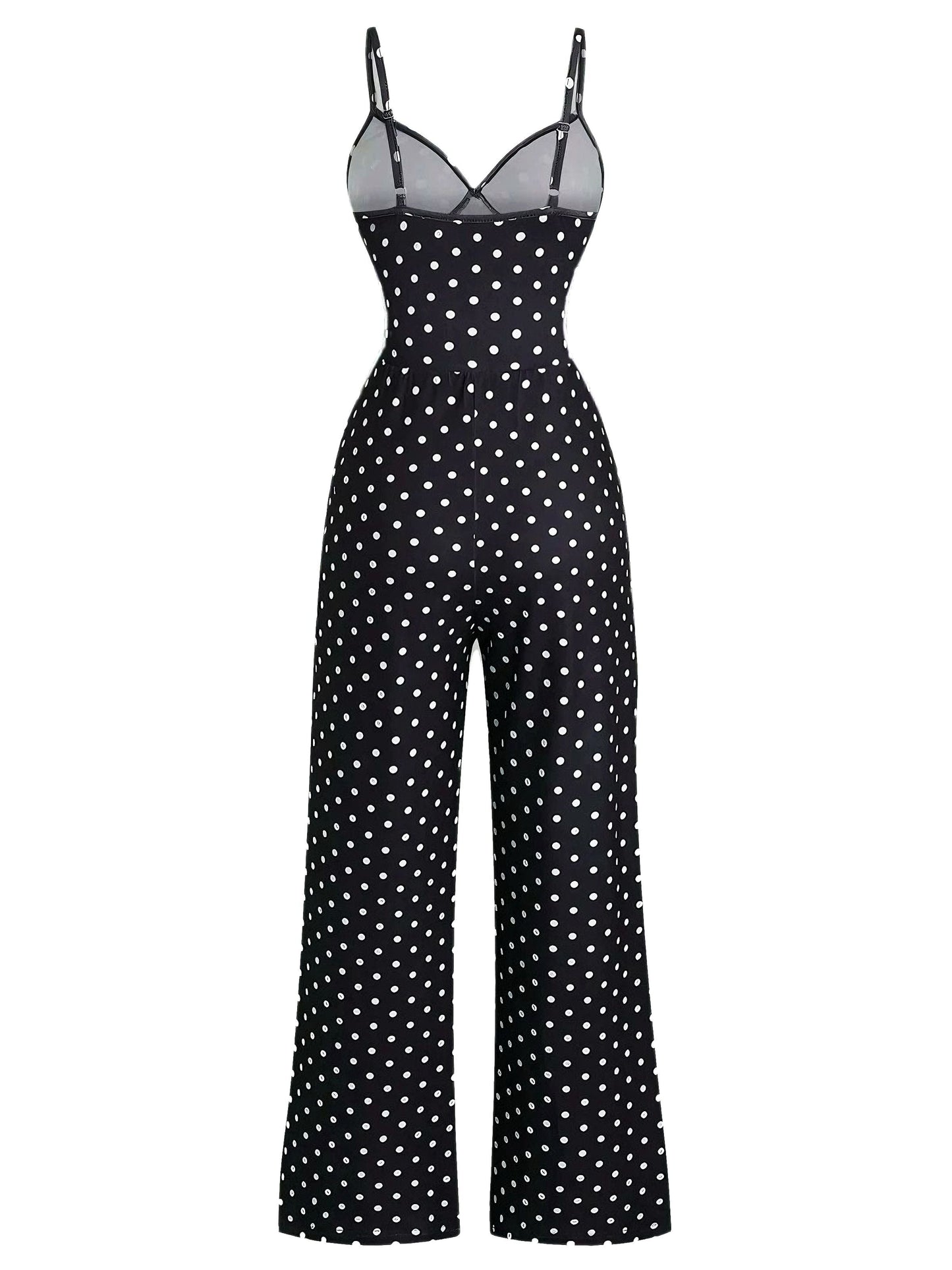 1940s Polka Dot Lace Trim Strap Jumpsuit