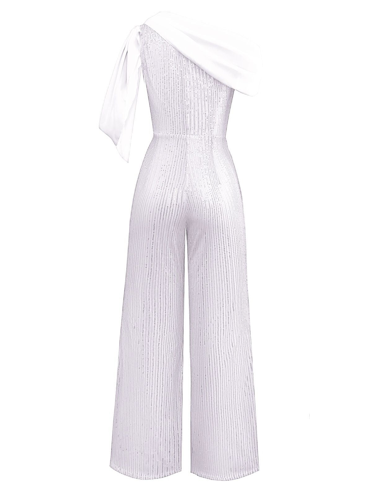1930s One Shoulder Chiffon Sequined Jumpsuit