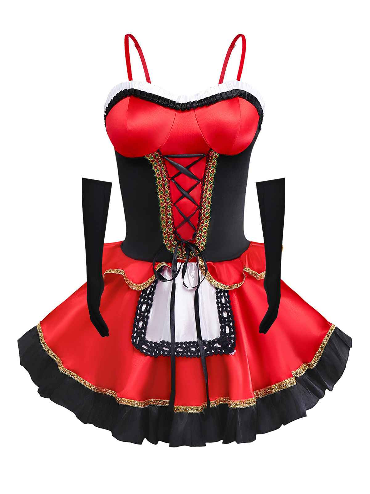 2PCS Red 1970s Riding Hood Costume Cape With Corset Dress