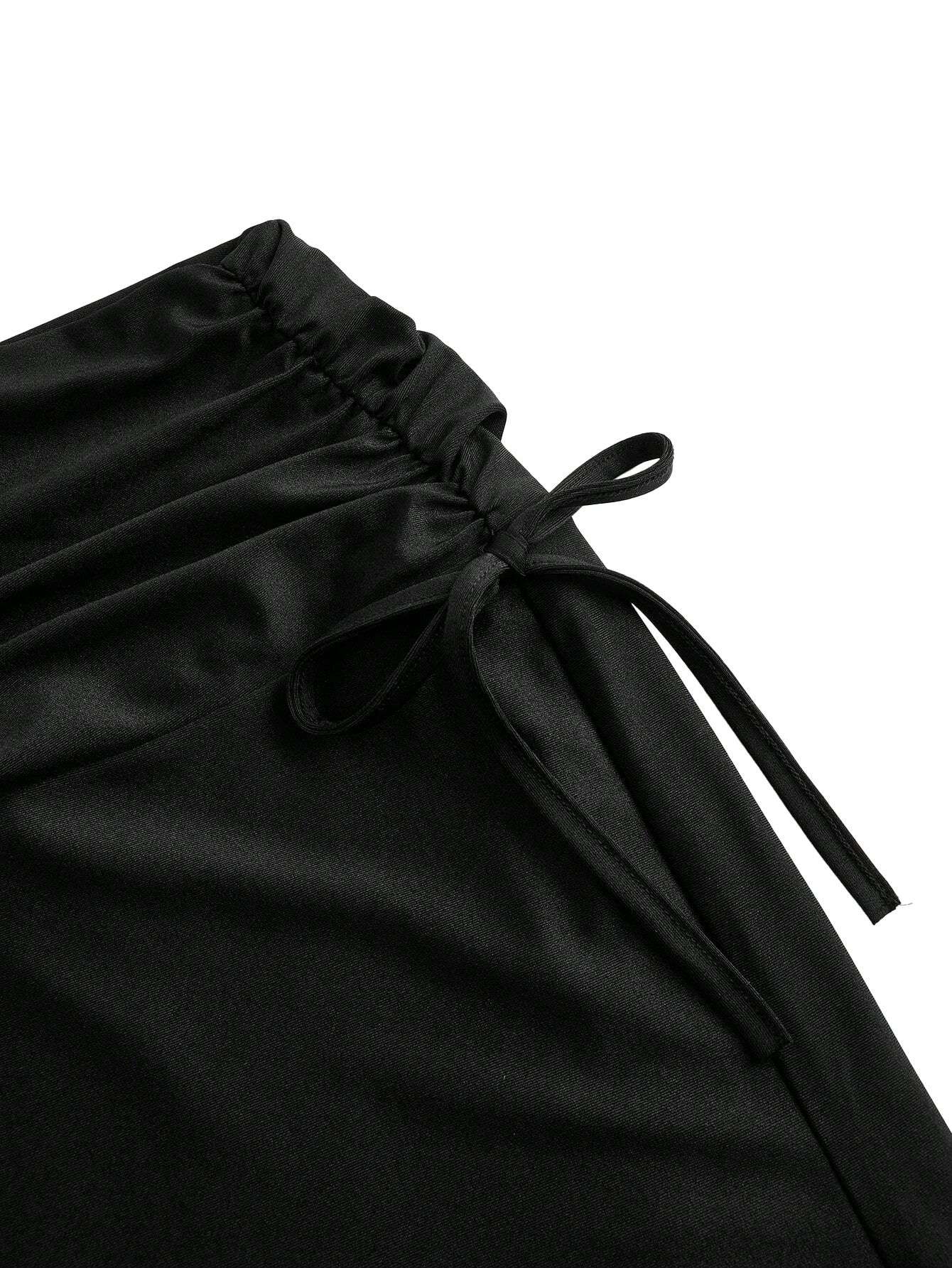 Black 1960s Gothic Ruched Mermaid Maxi Skirt