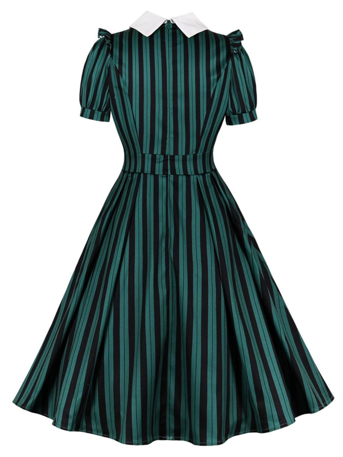Green 1950s Striped Peter Pan Collar Swing Dress