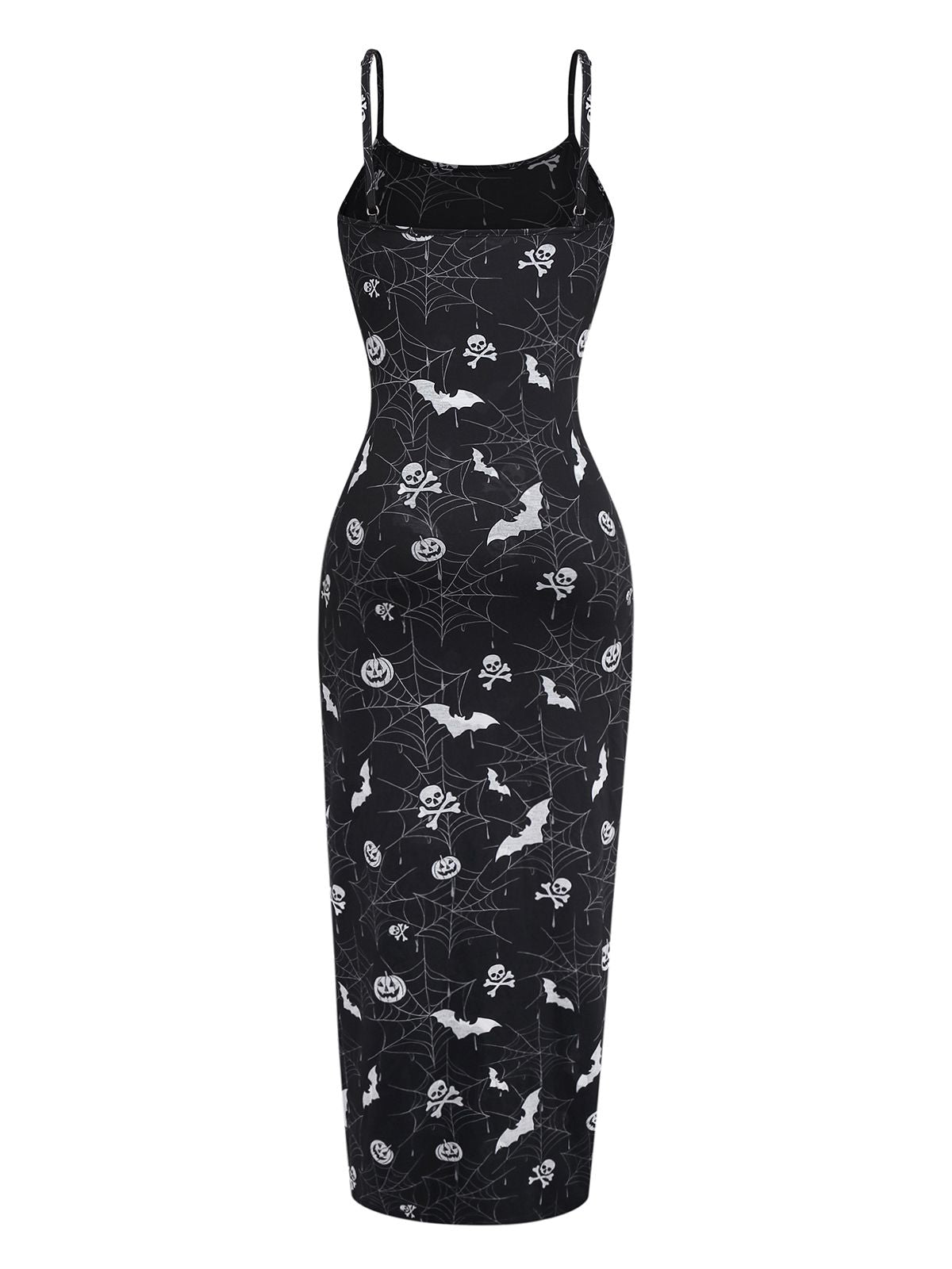 Black 1950s Halloween Print Slit Midi Dress