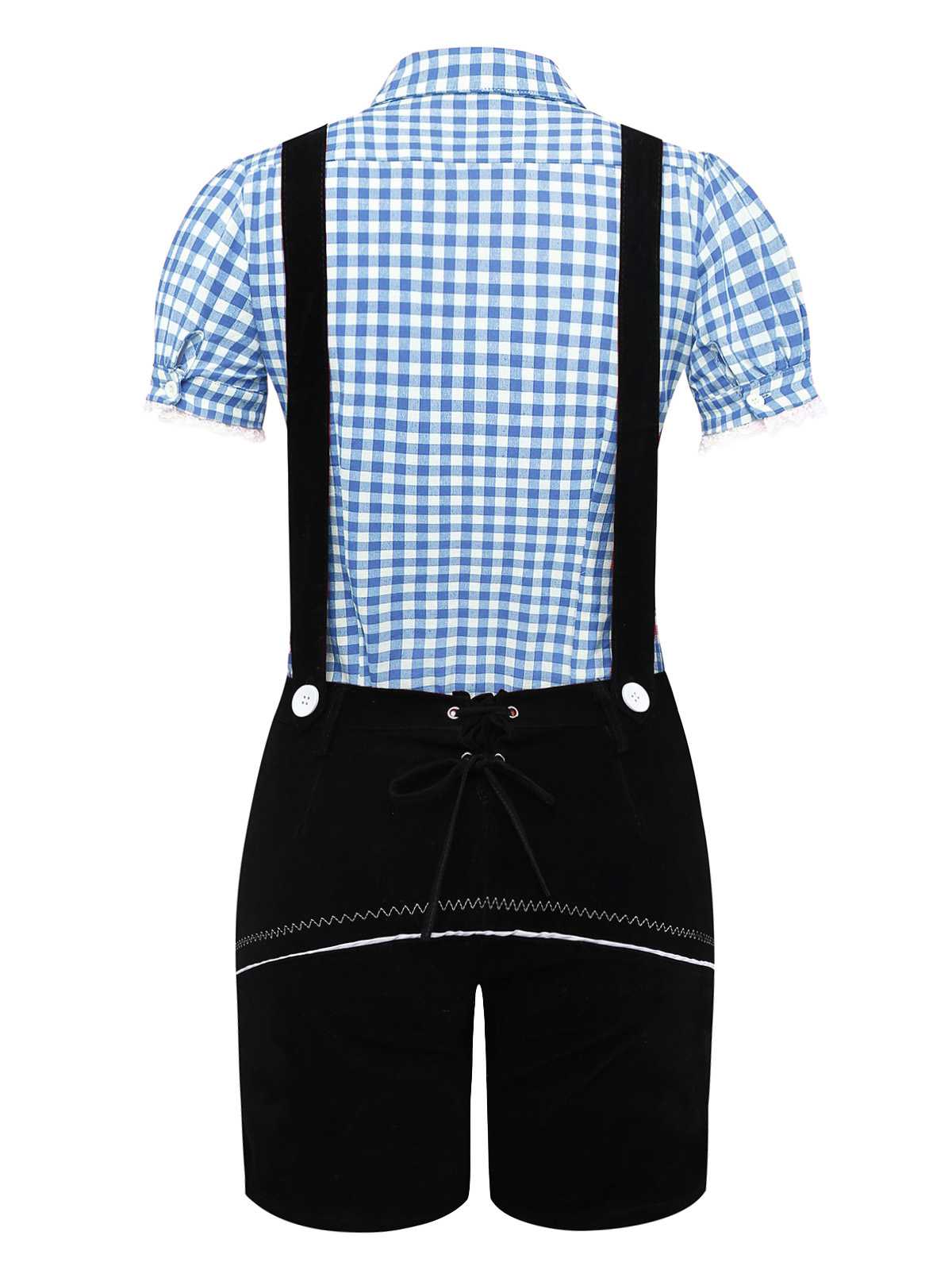 2PCS 1960s Oktoberfest Costume Plaids Blouse & Shorts
