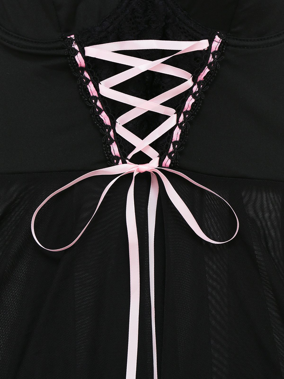 Black 1950s Spaghetti Strap Bow Lace Sleepwear