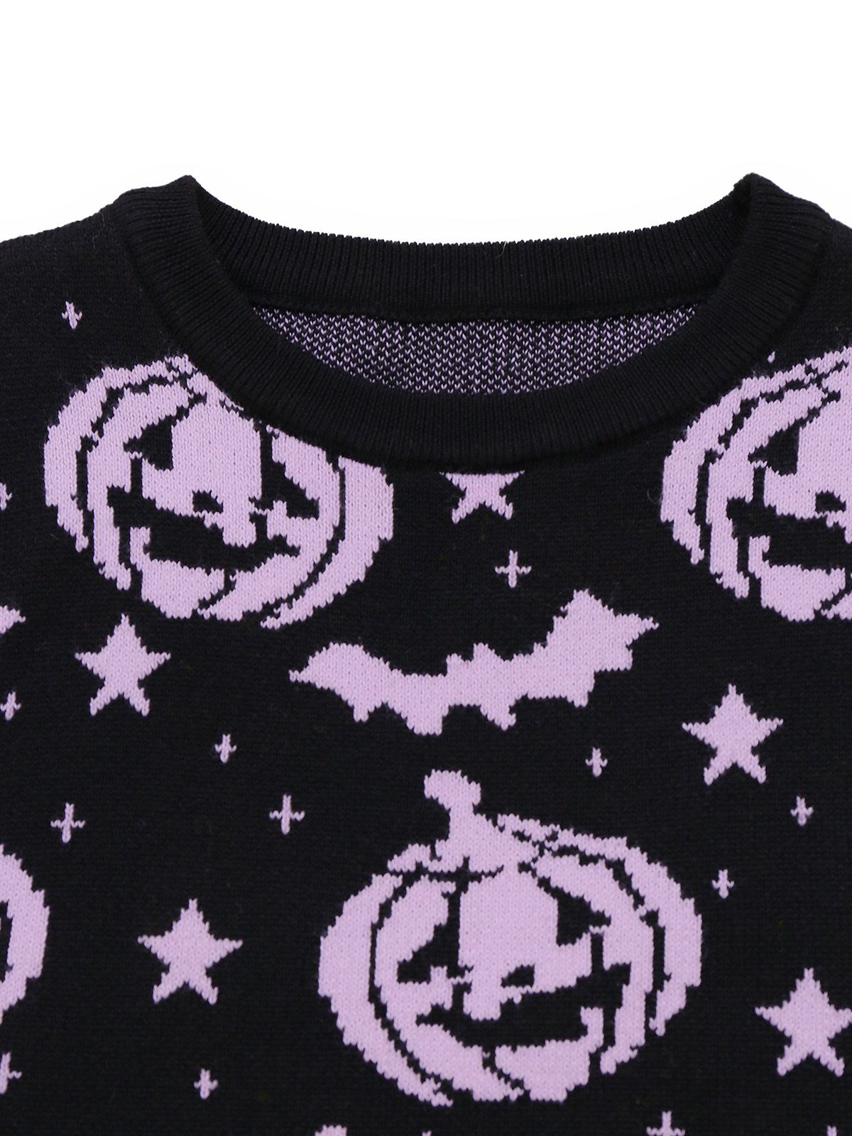 Black 1970s Halloween Pumpkin Bat Knit Sweater