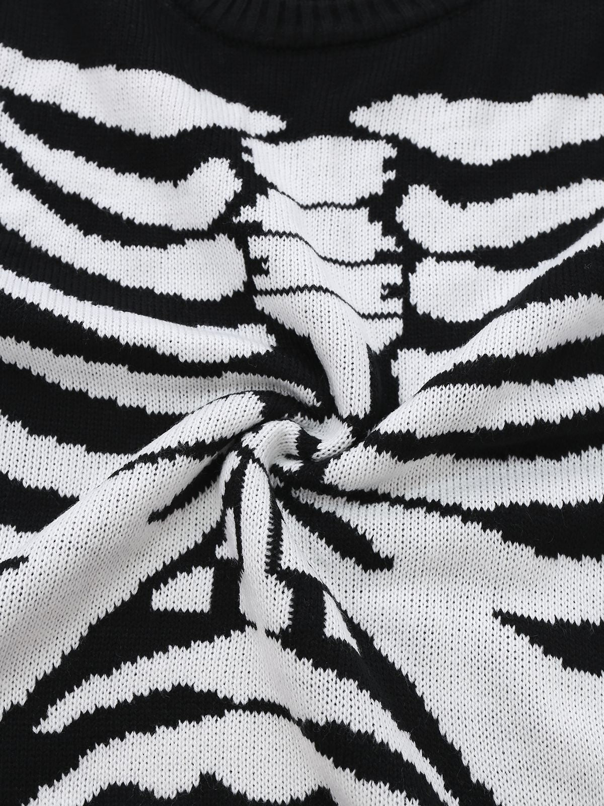 Black 1950s Halloween Skeleton Print Knit Sweater