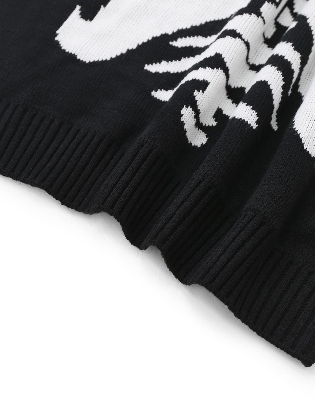 Black 1950s Halloween Skeleton Print Knit Sweater