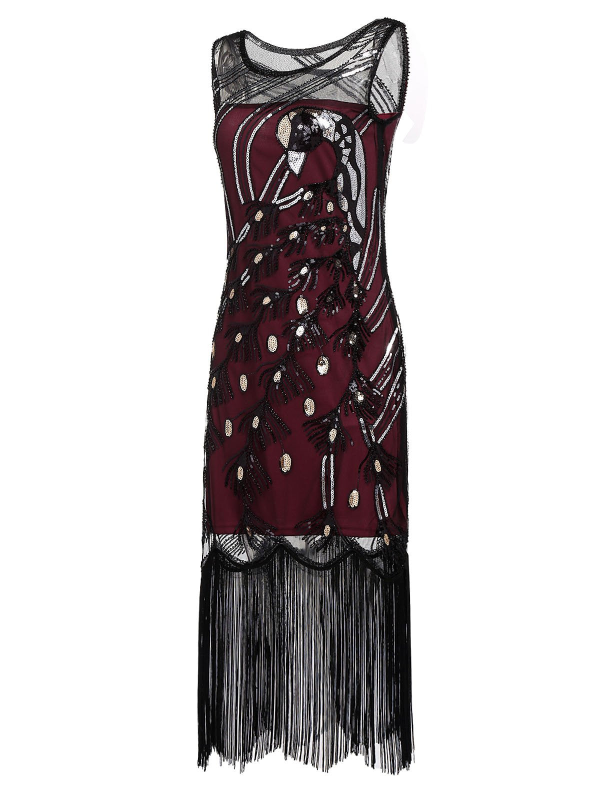 Wine Red 1920s Peacock Flapper Dress