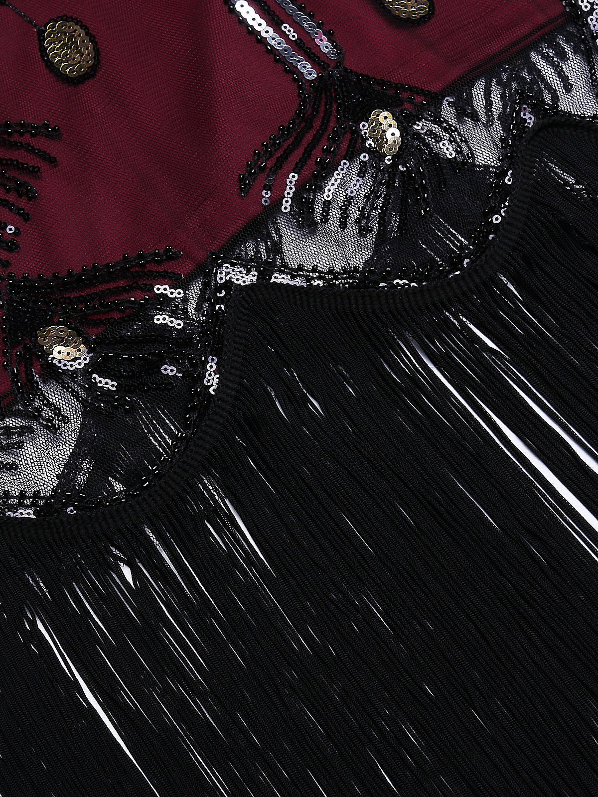 Wine Red 1920s Peacock Flapper Dress