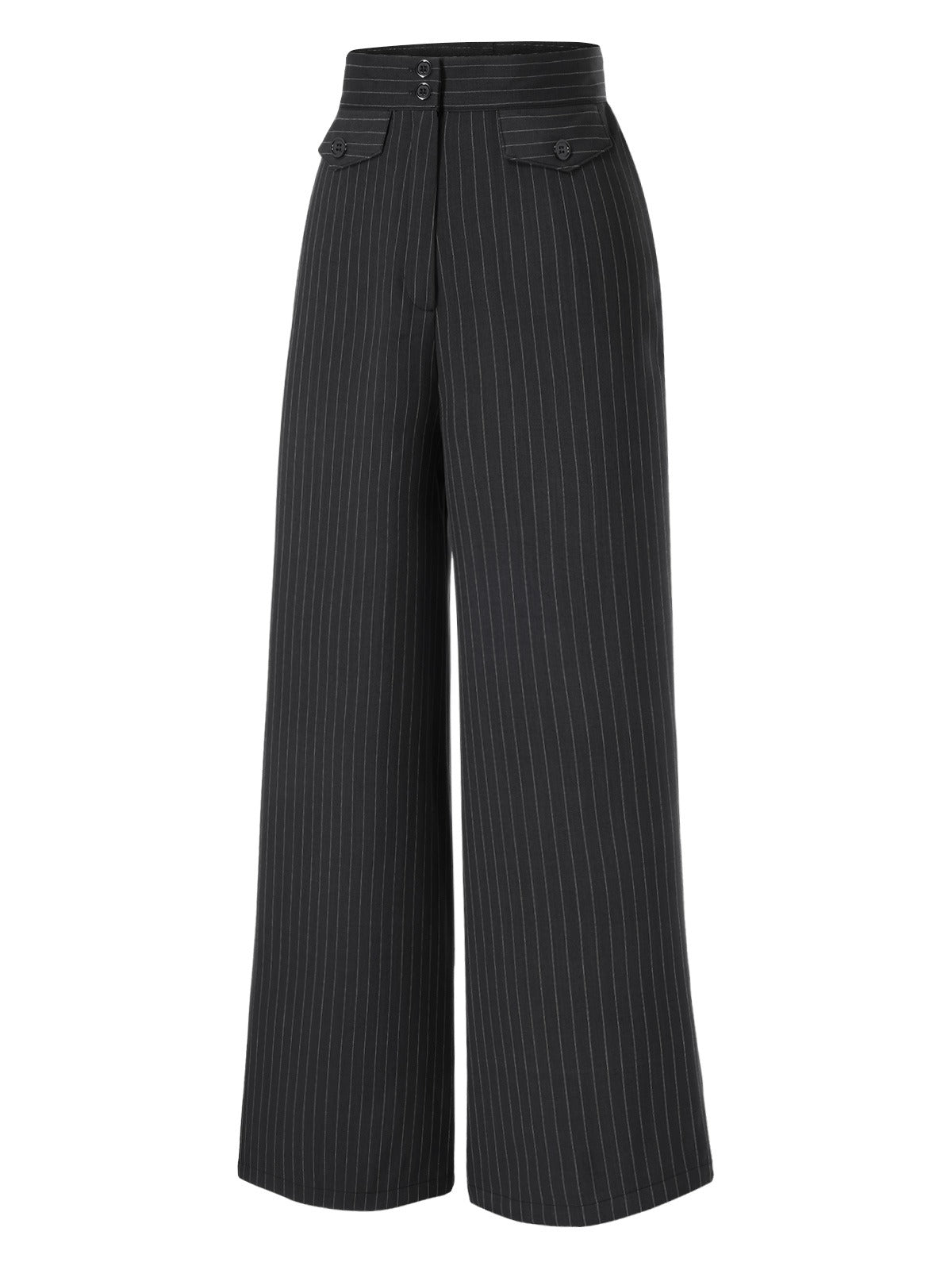 2PCS 1930s White Satin Blouse & Gray Pinstripes Pants