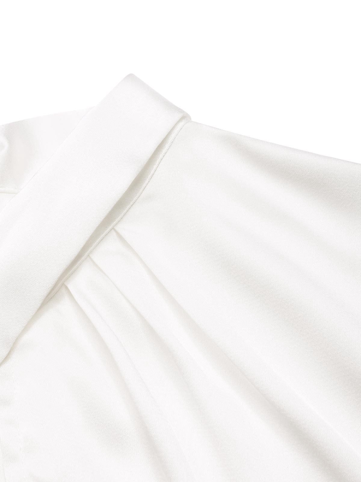 2PCS 1930s White Satin Blouse & Gray Pinstripes Pants