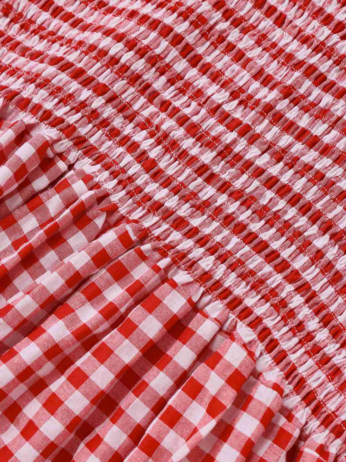 1950s Gingham Plaid Smocked Strap Jumpsuit