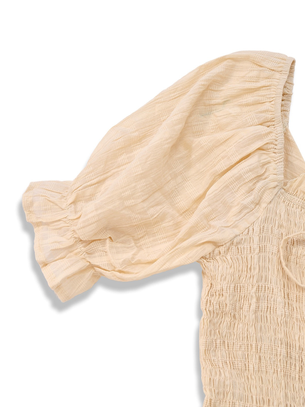 Apricot 1950s Solid Cotton Tie-Back Smocked Dress