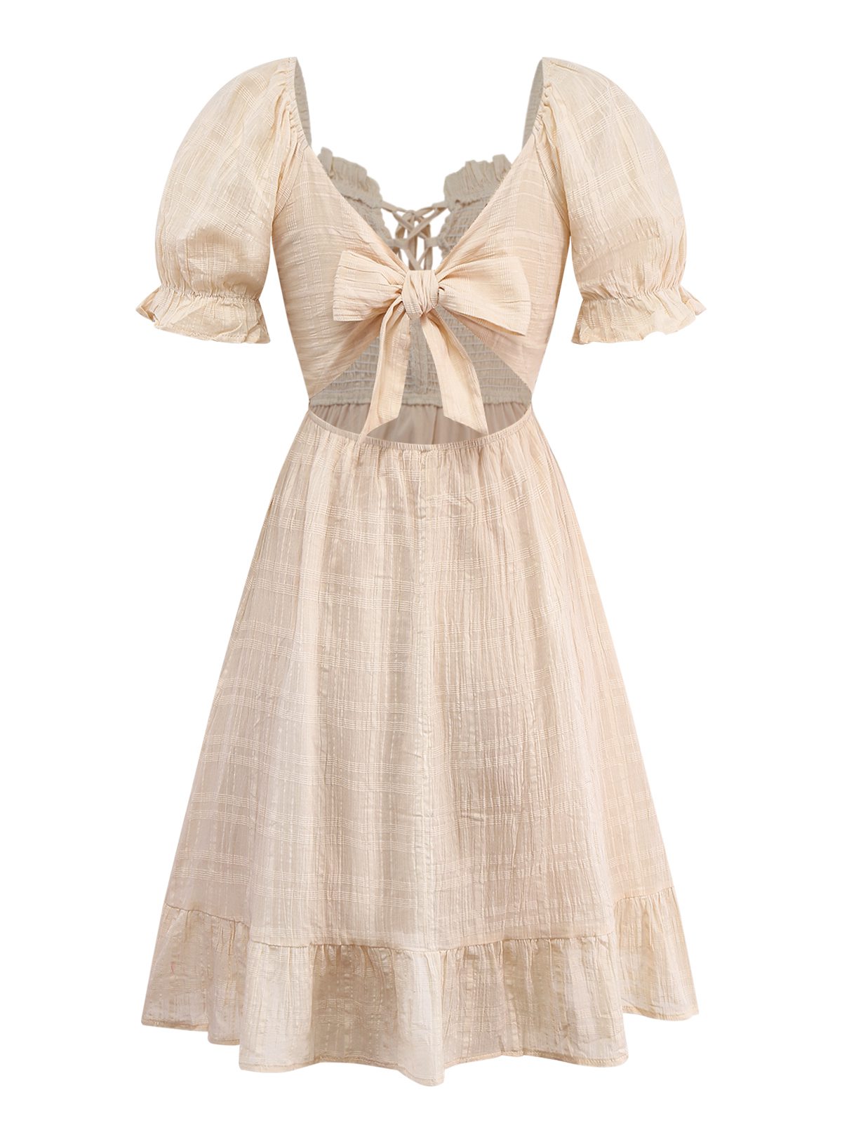 Apricot 1950s Solid Cotton Tie-Back Smocked Dress