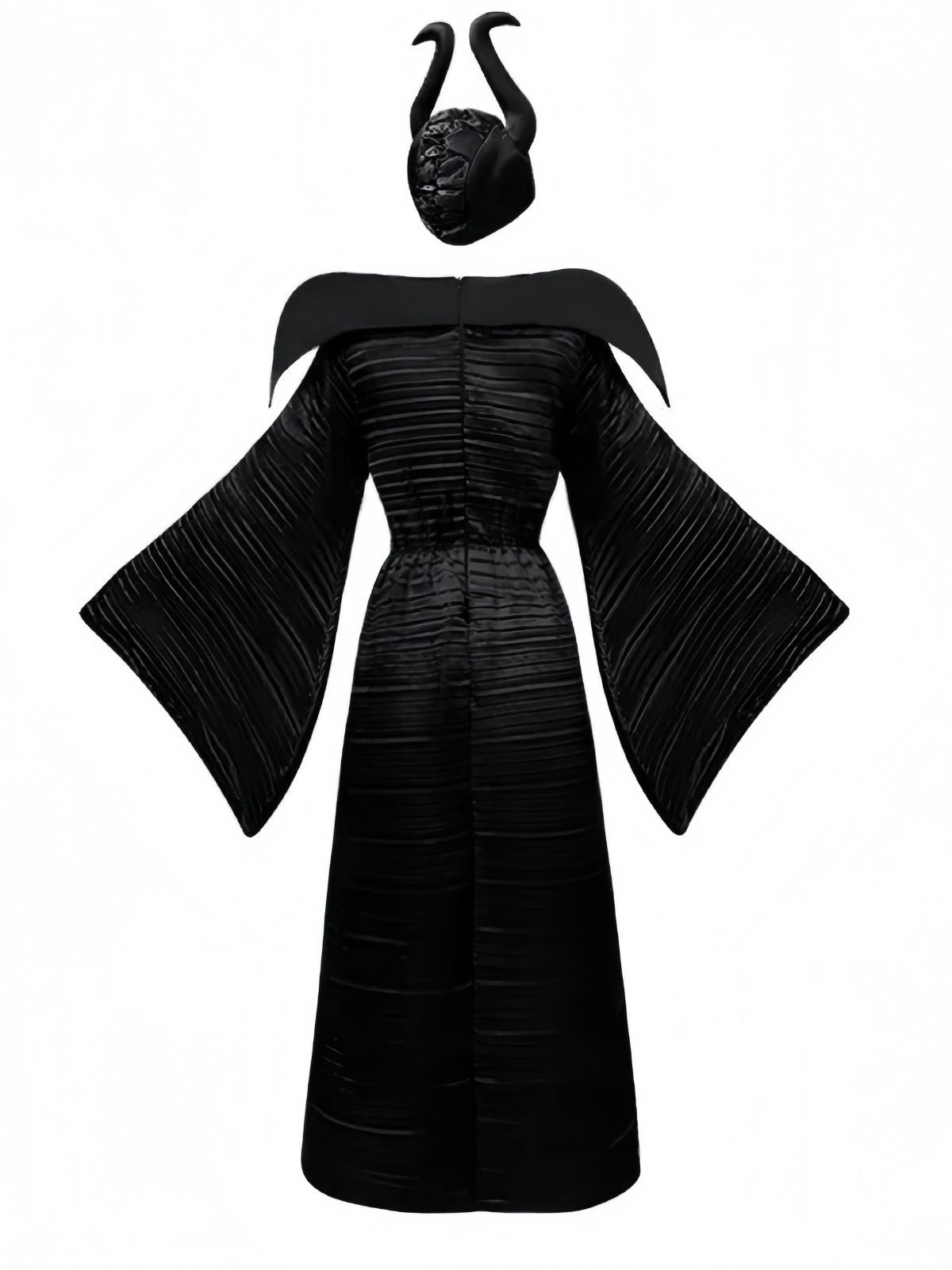 Black 1930s Halloween Maleficent Batwing Sleeve Dress Set