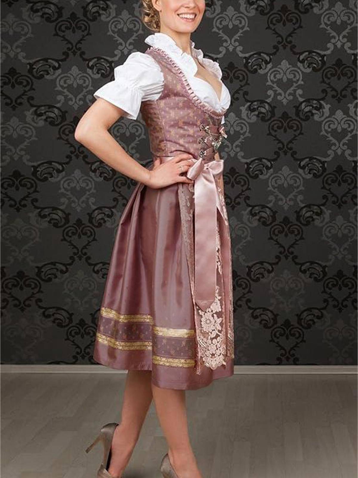 Misty Rose 1950s Floral Dress & Embroidered Mesh Apron