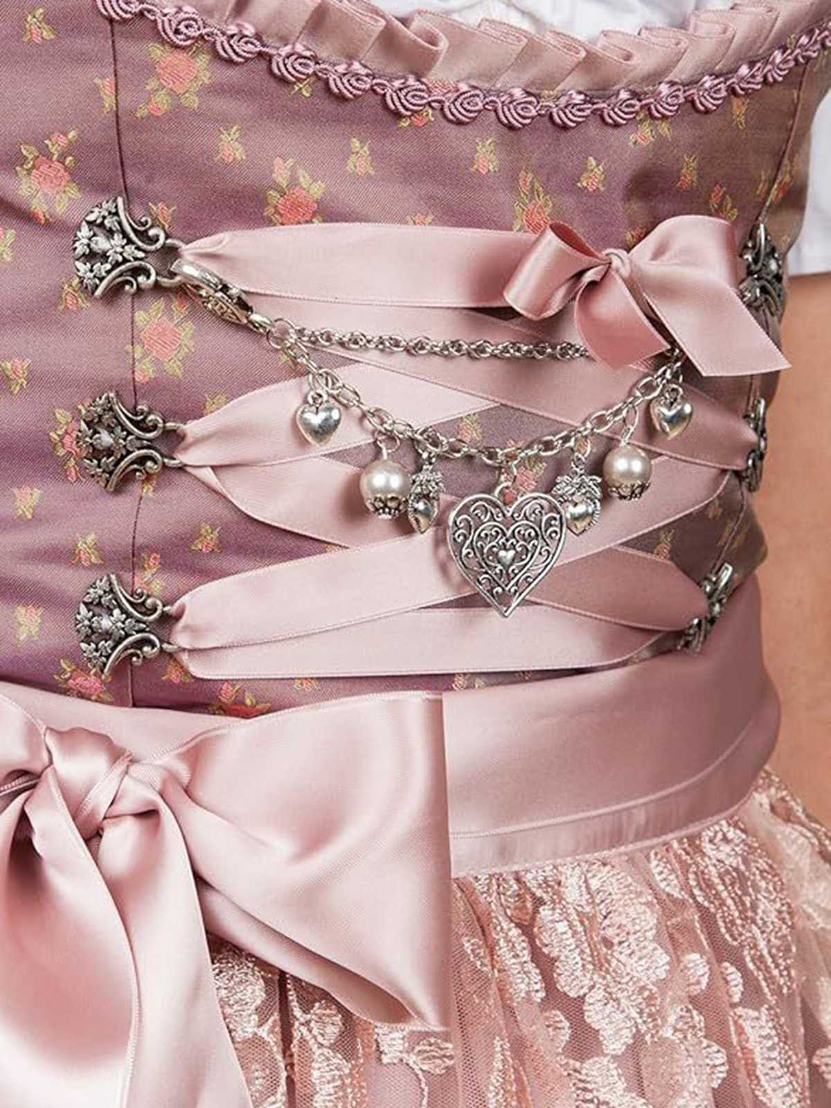 Misty Rose 1950s Floral Dress & Embroidered Mesh Apron