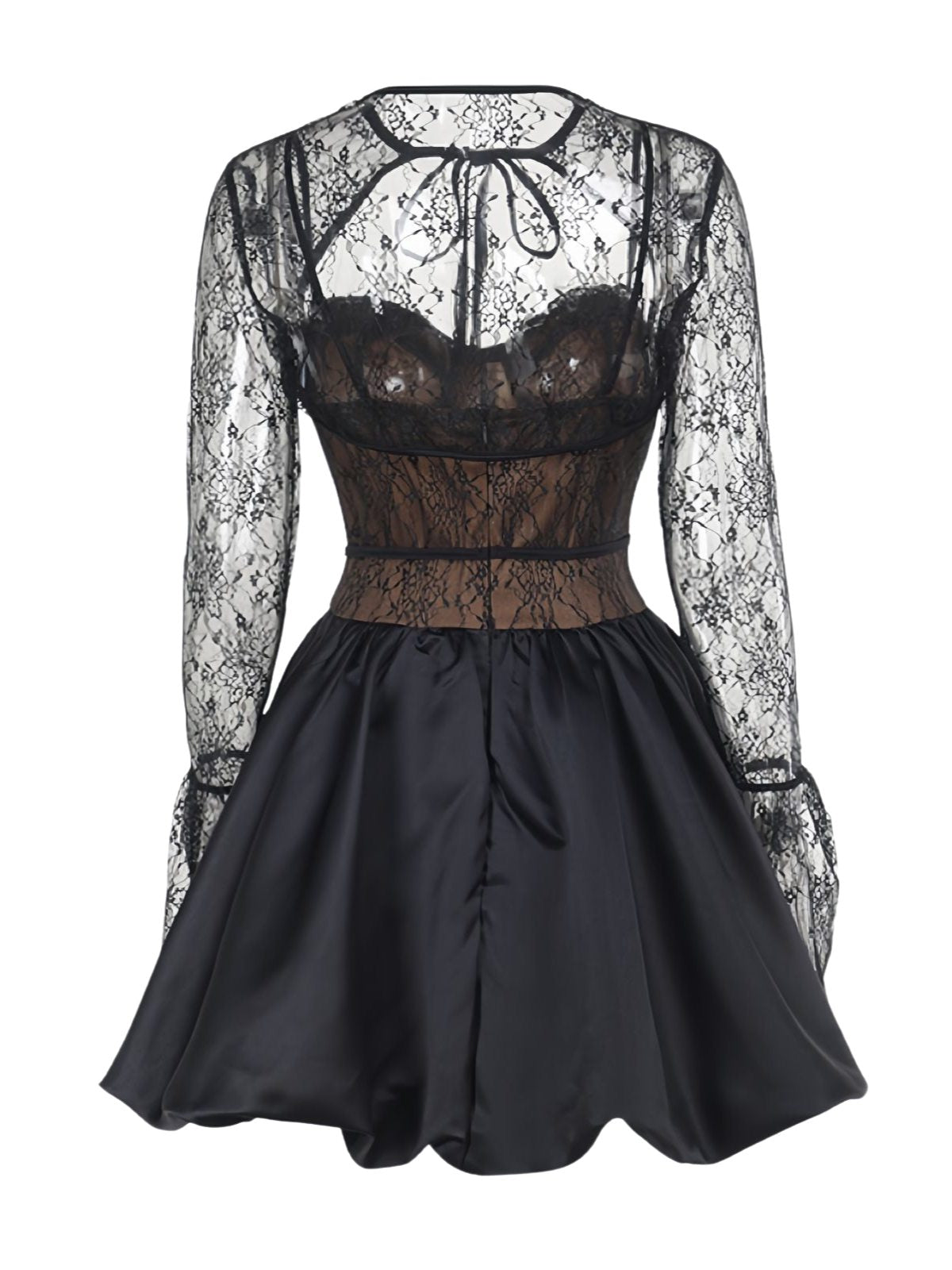 2PCS Black 1960s Lace Cover-Up & Puffy Dress