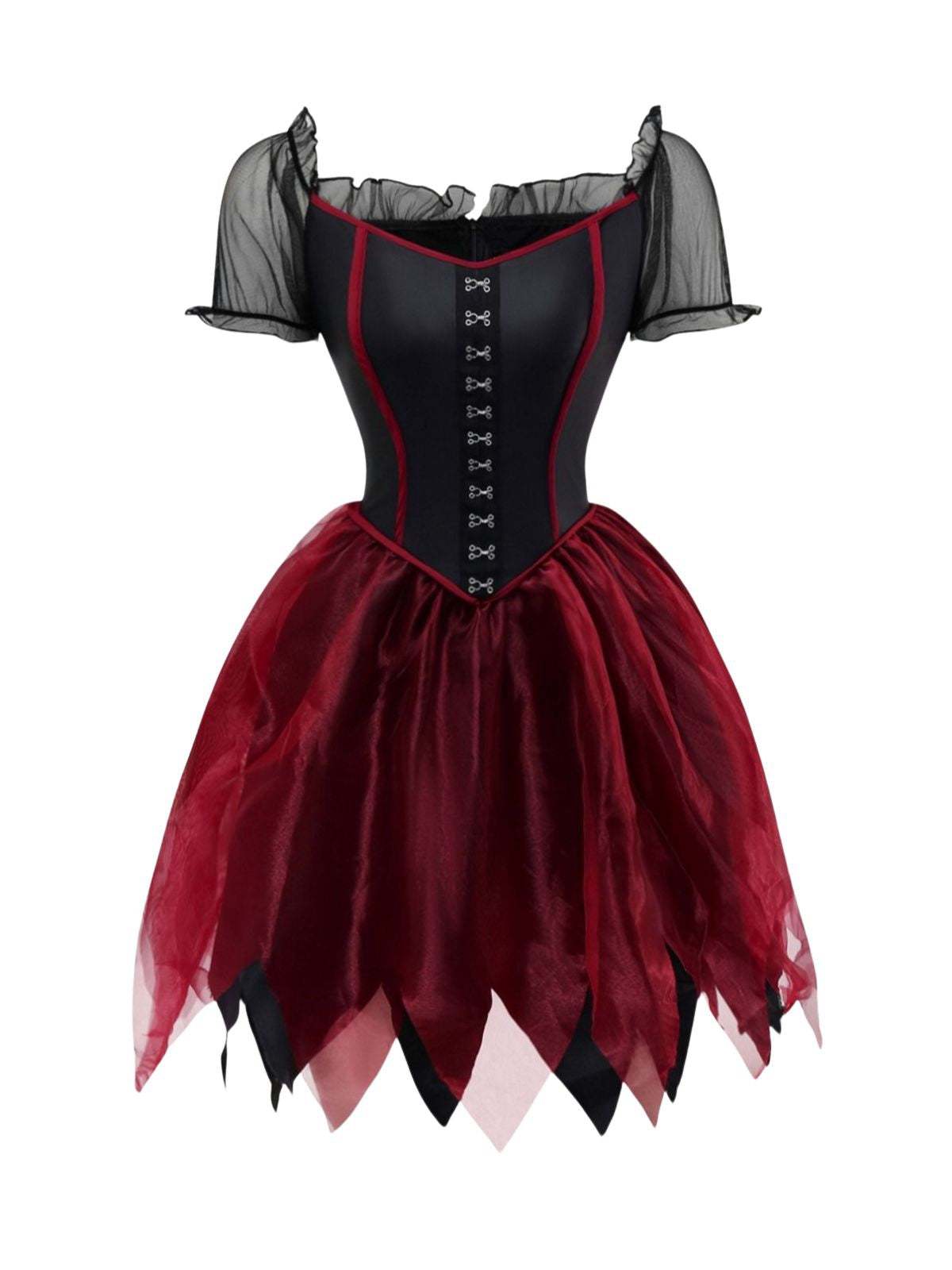 Red 1980s Halloween Mesh Red Riding Hood Dress & Embroidered Cape