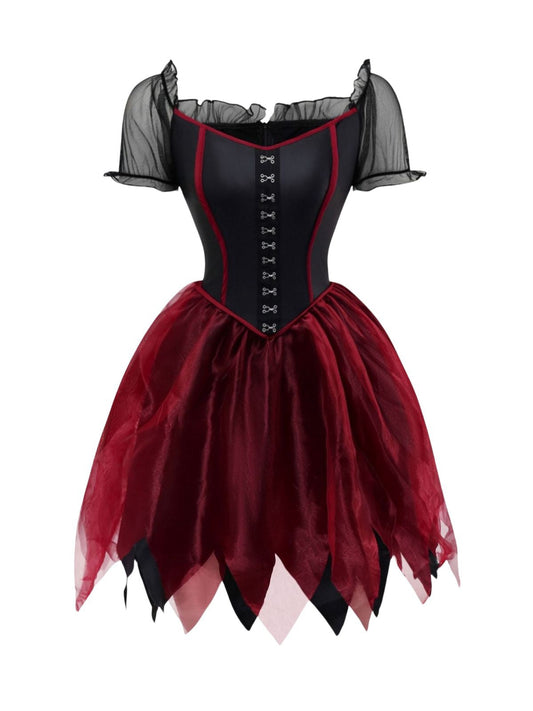 Red 1980s Halloween Mesh Red Riding Hood Dress & Embroidered Cape