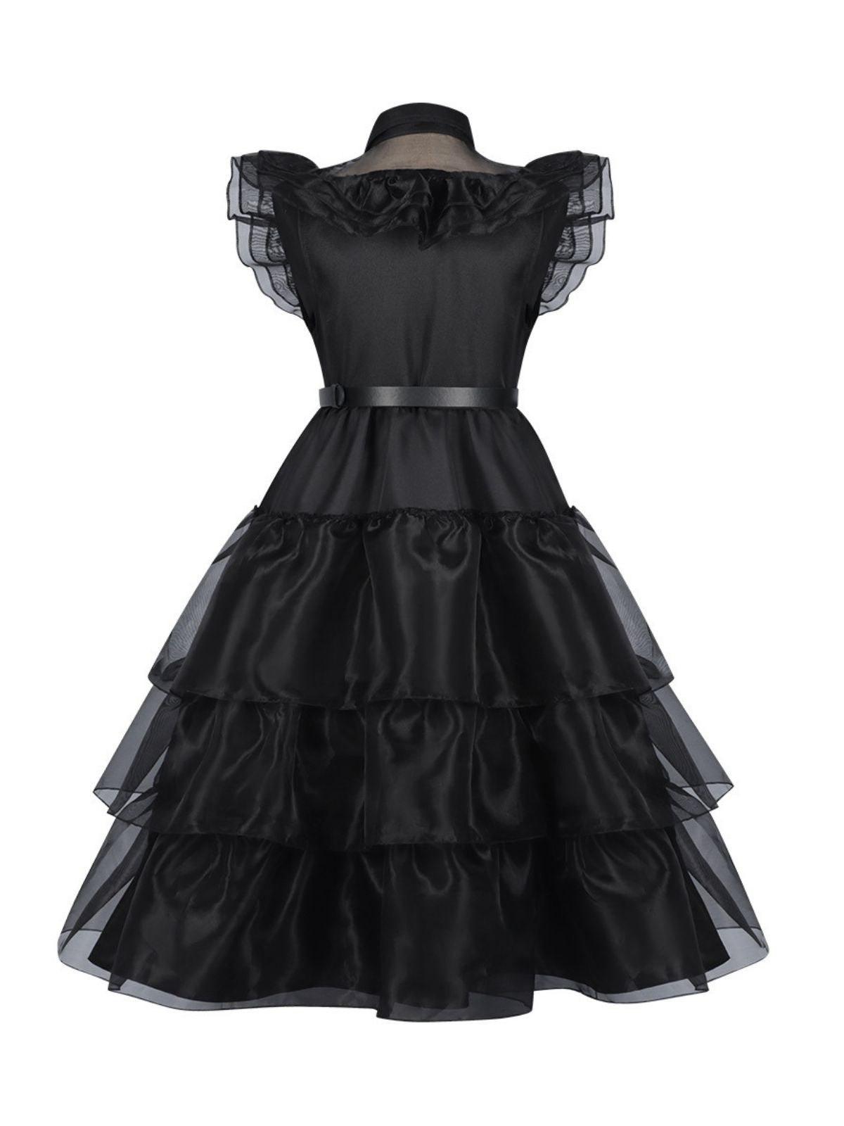 Black 1950s Halloween Organza Ruffled Lapel Dress