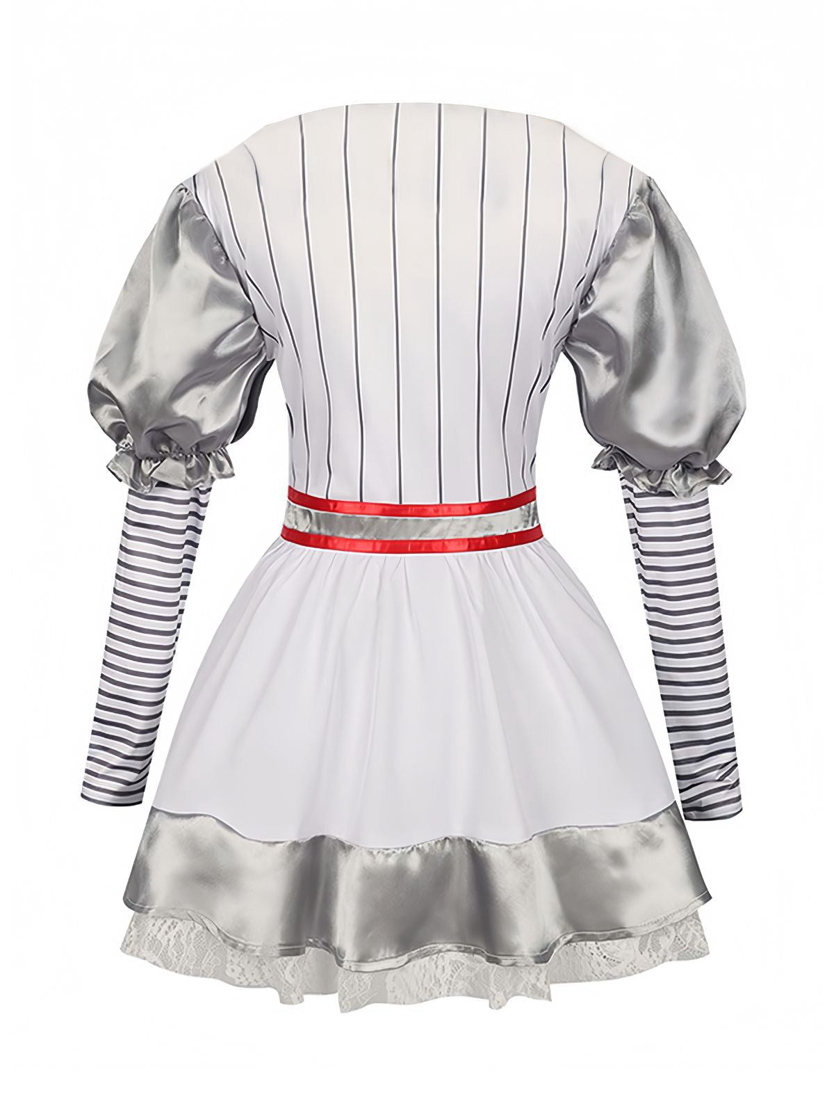 Silver 1960s Halloween IT Pennywise Striped Puff Sleeve Puffy Dress
