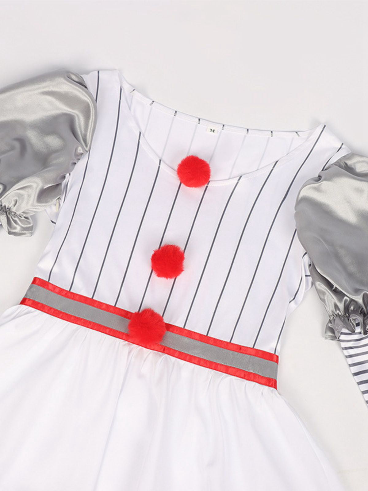 Silver 1960s Halloween IT Pennywise Striped Puff Sleeve Puffy Dress