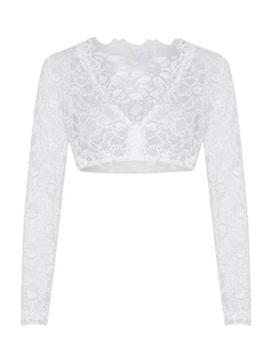 1950s Solid Lace Illusion Long-Sleeve Crop Top