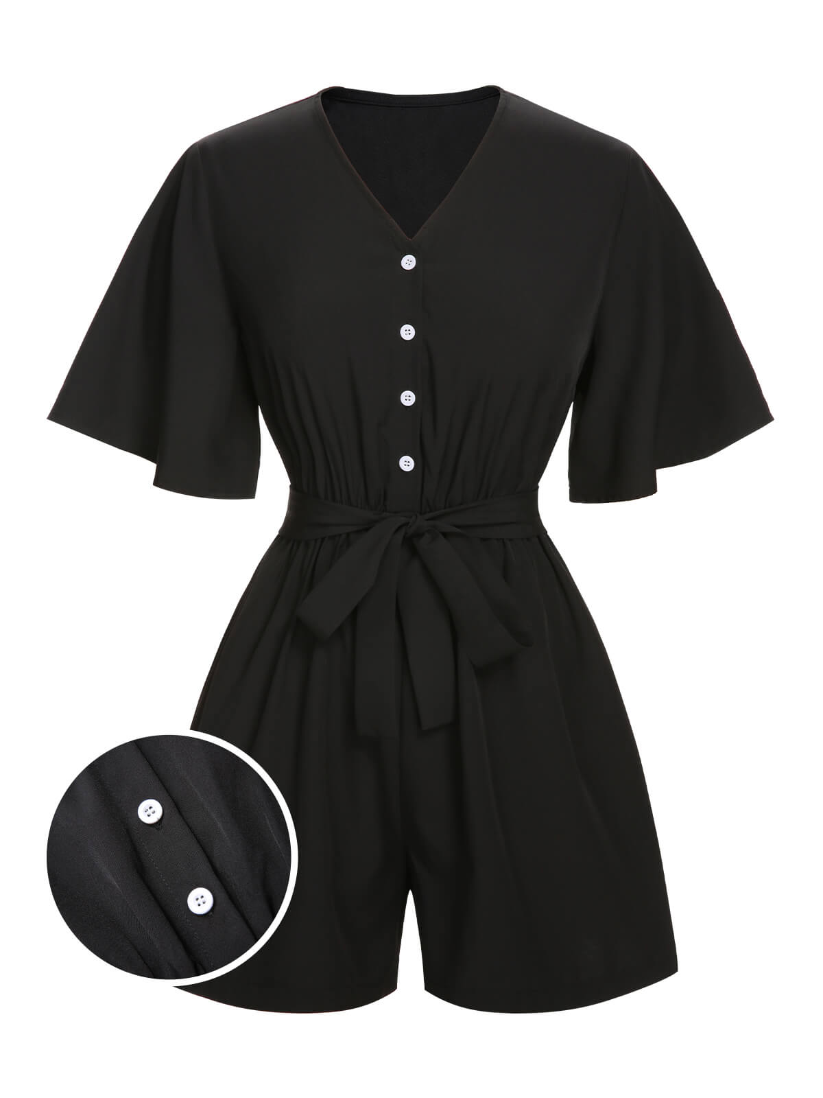 Black 1960s Solid Flare Sleeve V-Neck Romper (86% off)