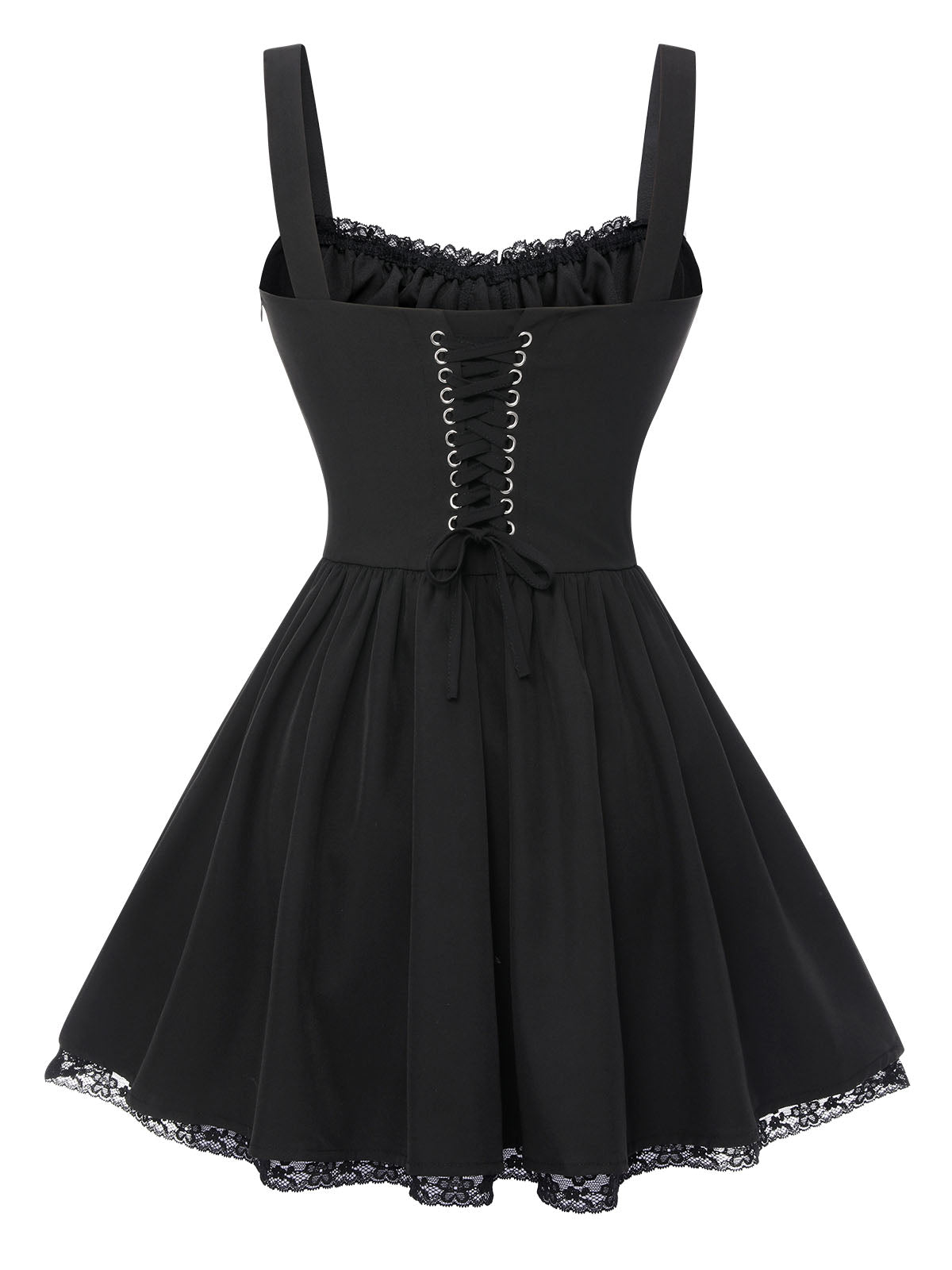 Black Solid Sleeveless Lace Mini Dress